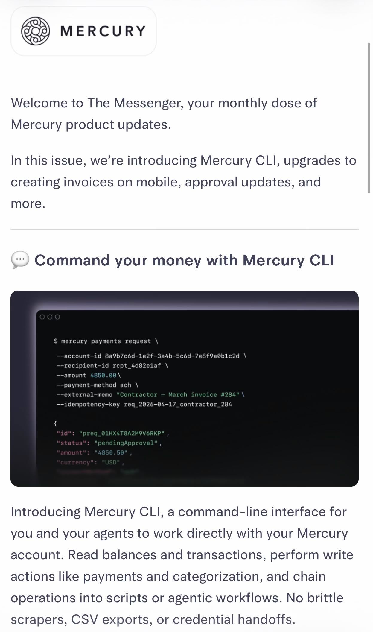 Mercury CLI 公告畫面